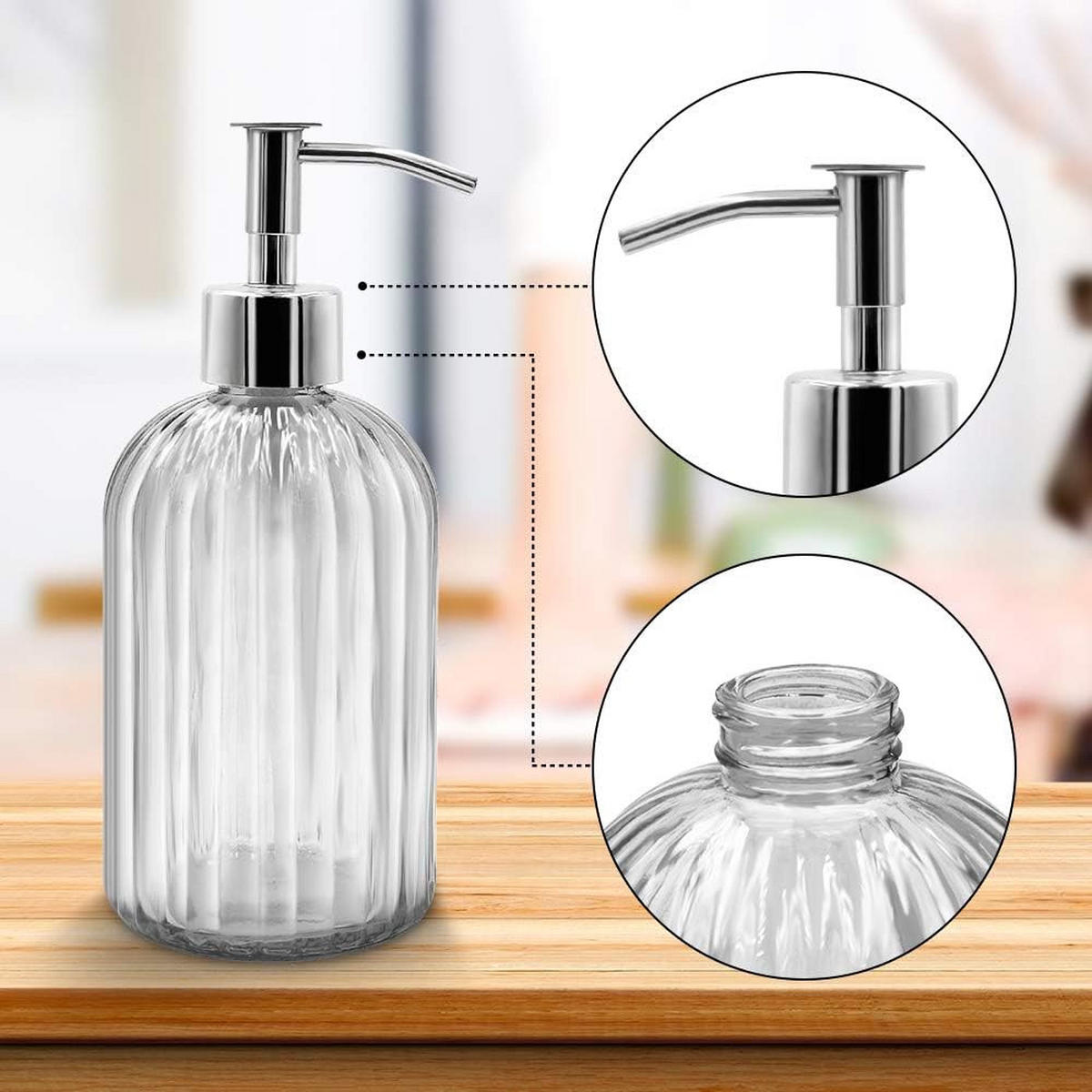 SEIFENSPENDER , Set mit 2 Seifenspendern aus Glas, 400 ml - Transparent, Glas (7.6/7.6/19cm) - BELZ