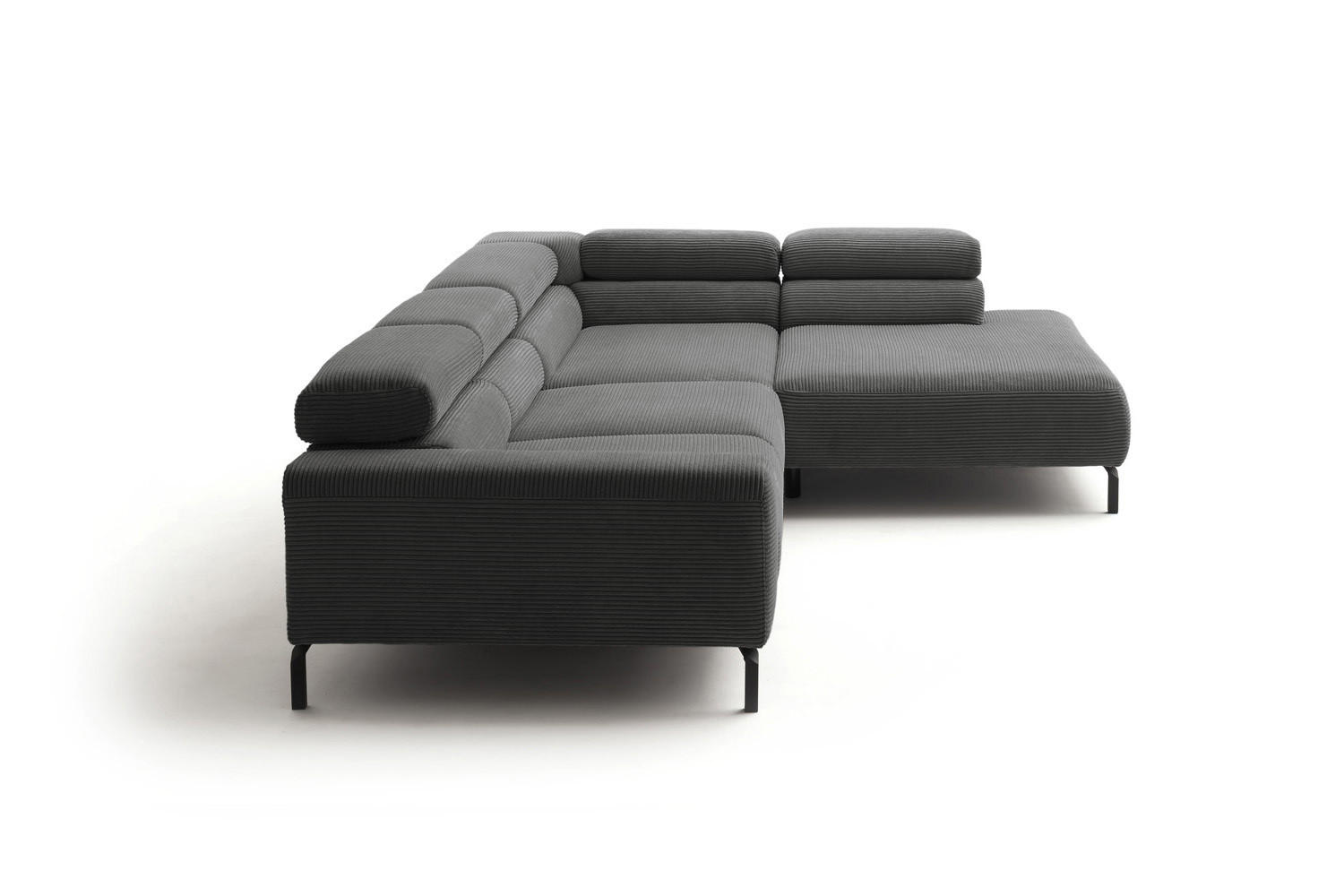 ECKSOFA DELIA Grau Cord - Schwarz/Grau, Textil/Metall (276/219cm) - KAWOLA