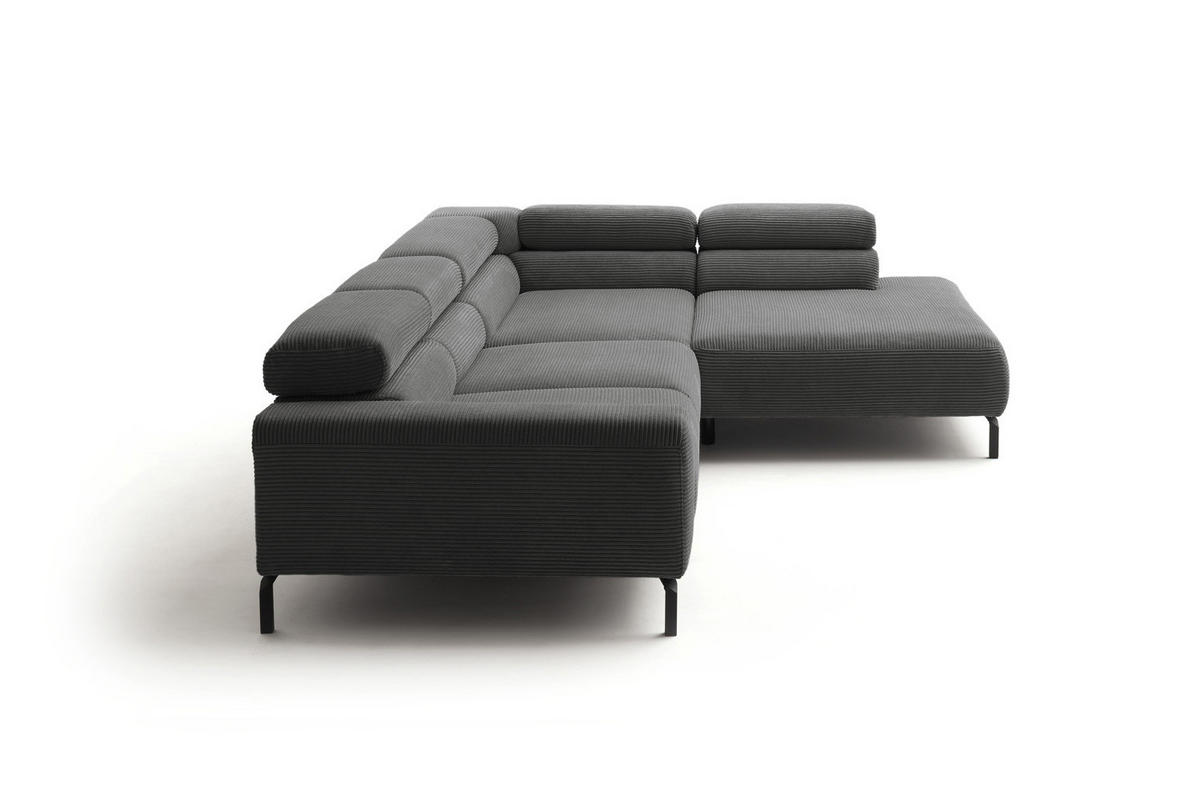 ECKSOFA MIT MOTORISCHEM SITZVORZUG DELIA Grau Cord - Schwarz/Grau, Textil/Metall (312/219cm) - KAWOLA