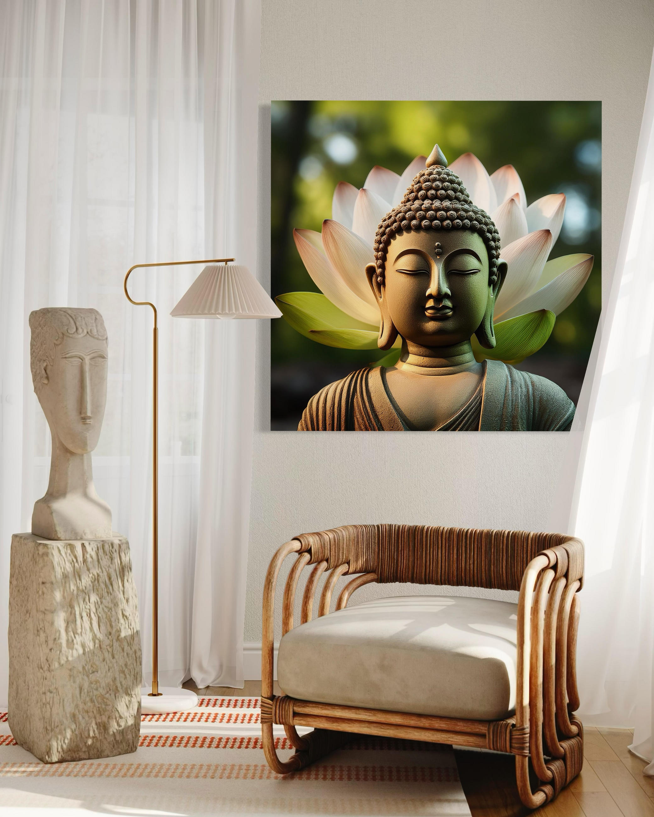 WANDBILD buddha statue blume - Grün, Textil (50/50cm) - Feeby