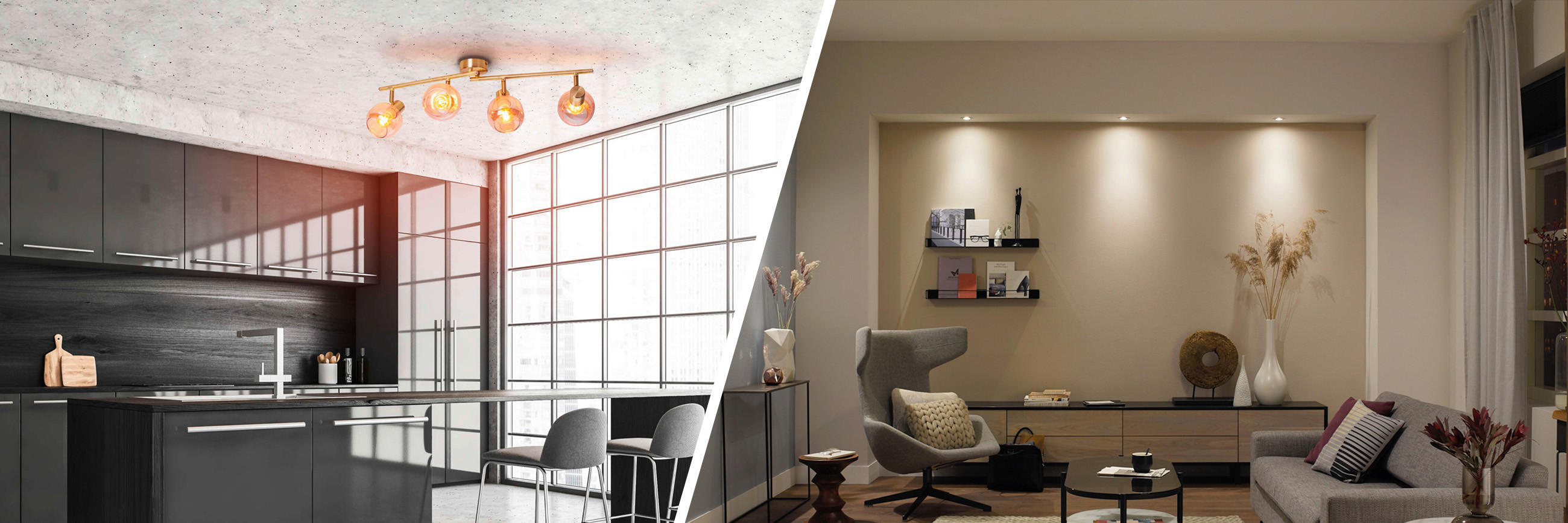 Lichtkonzepte für Küche und Wohnzimmer mit Deckenleuchten und LED Spots