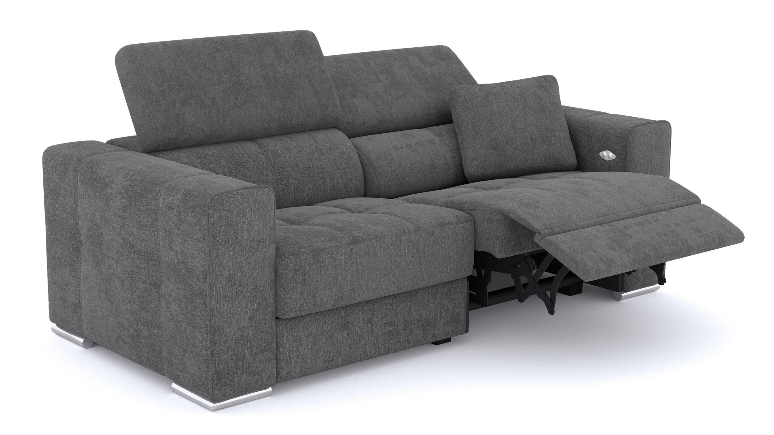 SOFA QUARTZ 3-Sitzer mit 1 Relaxfunktion, dunkelgrau - Dunkelgrau/Silberfarben, Holzwerkstoff/Textil (204/80/102cm) - Courtois Laville
