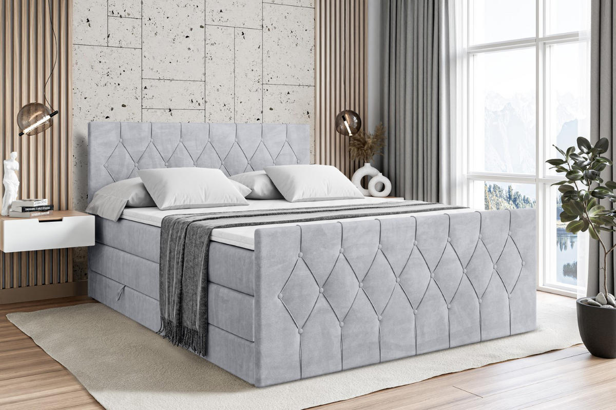 BOXSPRINGBETT VELANTO-Z KING - 140 x 200 - H3/H4 - Hellgrau - Hellgrau, Holzwerkstoff (140/200cm) - ALTDECOR