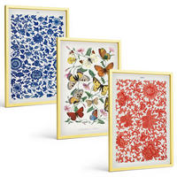 BILDER SET 3er Set - 40x60 cm Goldrahmen - Vintage-Blumen-Schmetterlings-Ornamente - Goldfarben, Kunststoff (40/60cm) - TULUP