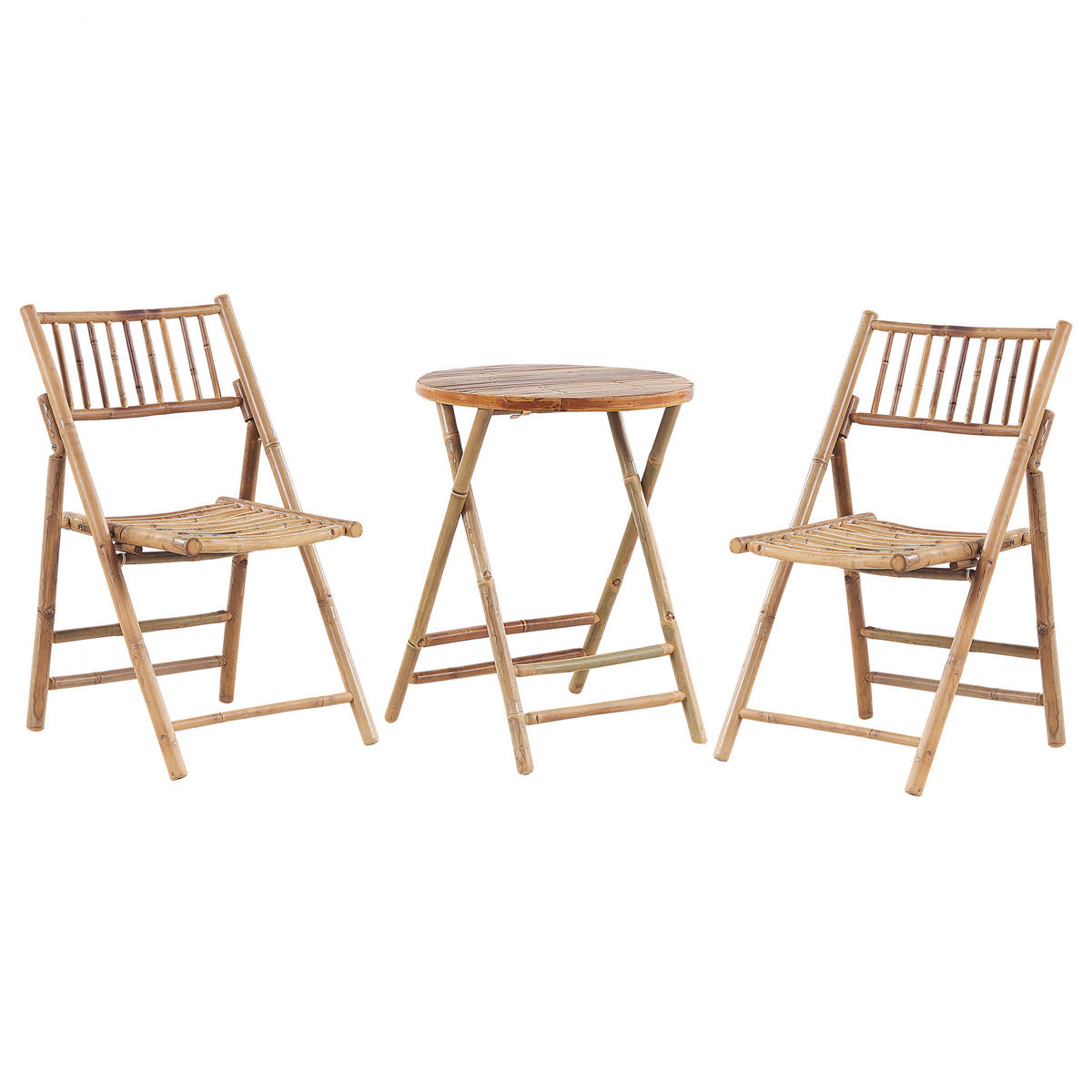 BALKONSET 2-Sitzer Bambusholz hellbraun Auflagen cremeweiß zusammenklappbar Savelletri - Hellbraun/Weiß, Holz/Textil - Beliani