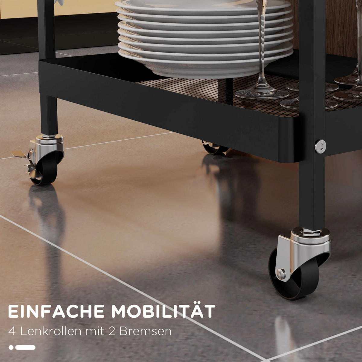 NISCHENWAGEN Rollwagen 61x32,6x58,5cm Schwarz mit Tischplatte & Schublade - Schwarz, Kunststoff (61/58.5/32.6cm) - Modfu