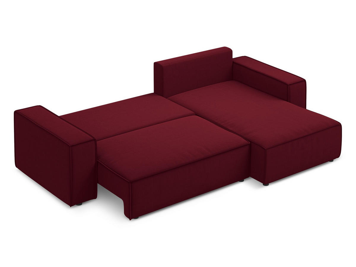 ECKSOFA mit Schlaffunktion Samt Stoff Rot - Bordeaux/Rot, Kunststoff/Textil (290/185cm) - Makamii