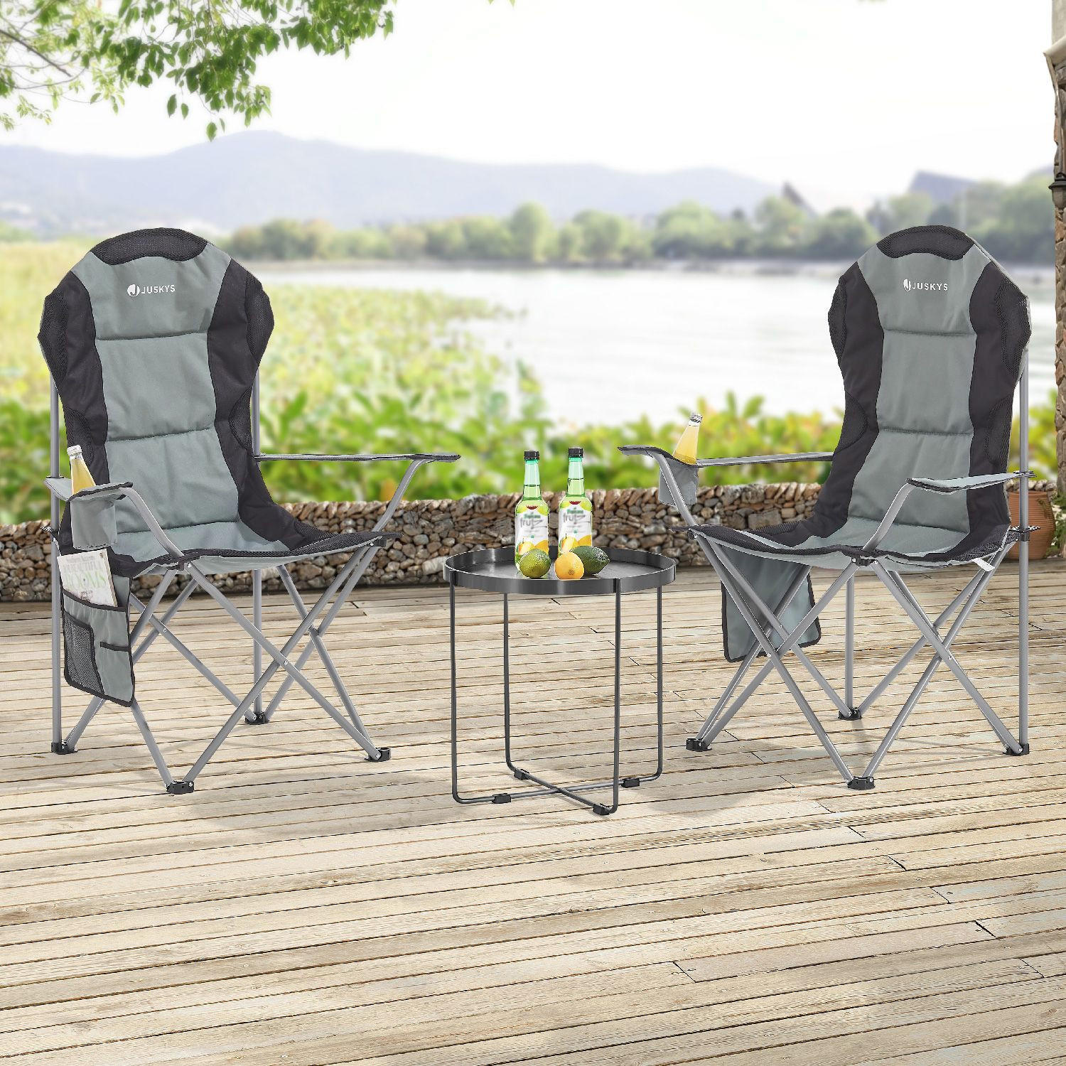 CAMPINGSTUHL Lido grau mit Flaschenhalterung & Tragetasche - Grau, Textil (62/102/62cm) - Juskys