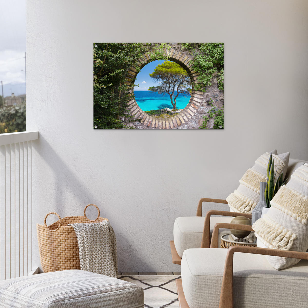 ZAHRADNÍ PLAKÁT Moře - Strom - Tropical - vista 90x60 cm - šedohnědá, plast (90/60/0.2cm) - OnlyWow