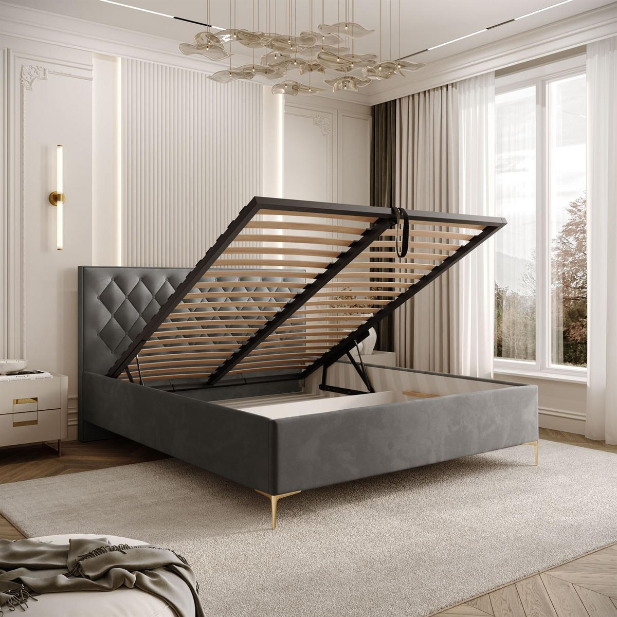 POLSTERBETT INEZ mit Bettkasten 160x200 cm Royal Velvet 250 - Grau, Textil (160/200cm) - Lookway