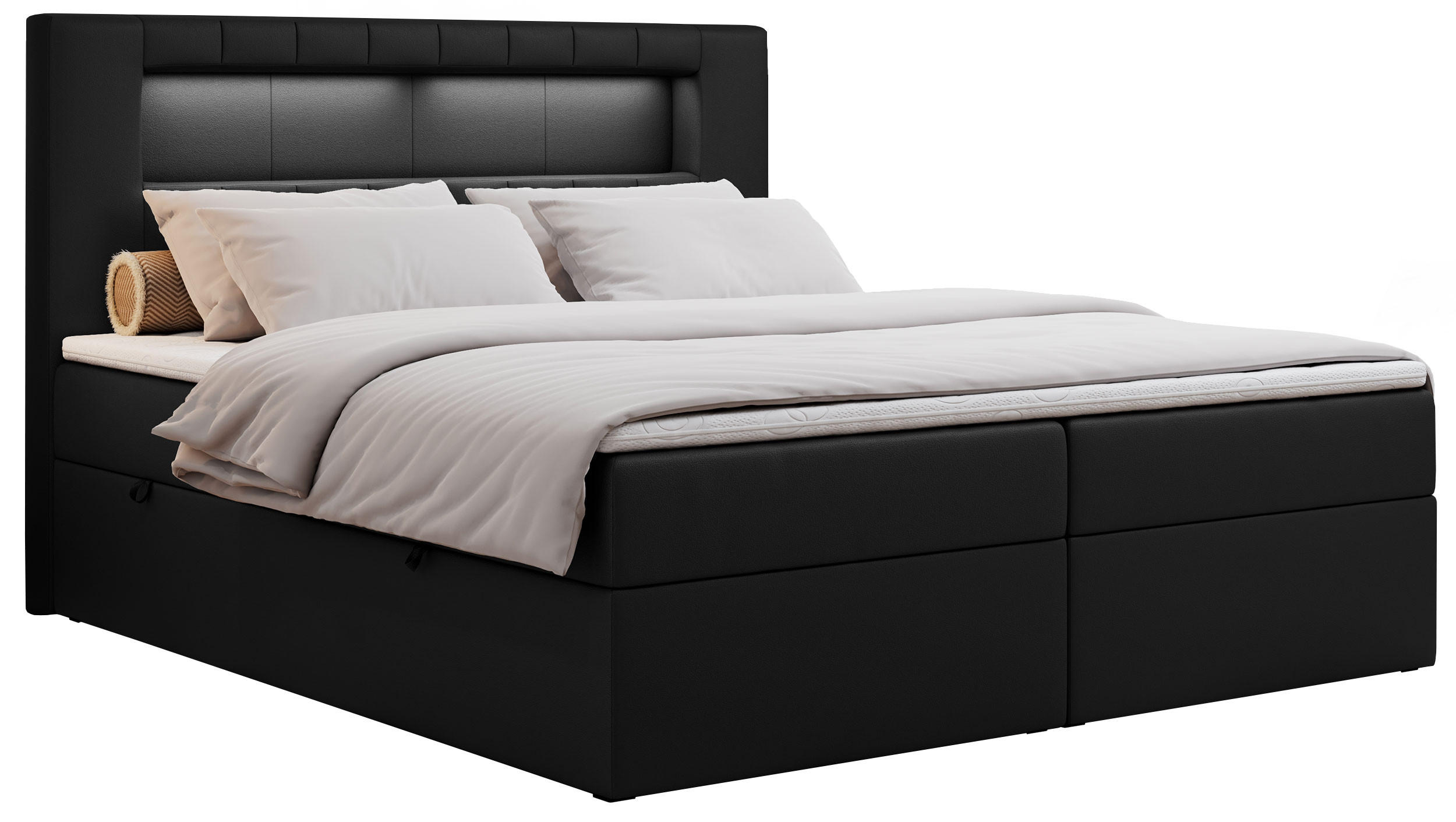 BOXBETT GOLD-5 LED 180/200 Schwarz Kunstleder - H3 - Schwarz, Holz/Textil (180/200cm) - MKS