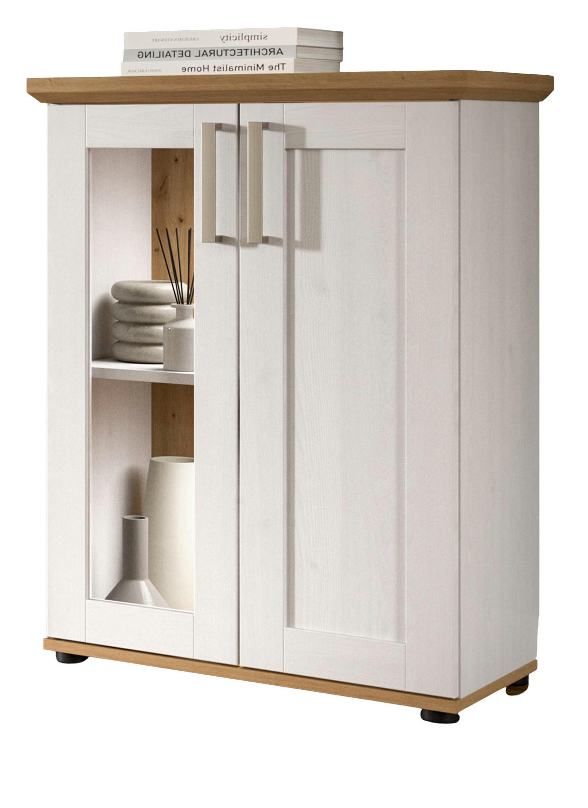 VITRINE weiß Lärche, Eiche Artisan 64 cm, Highboard im Landhaus-Stil - Silberfarben/Schwarz, Holzwerkstoff/Kunststoff (64/88/37cm) - Inn.Furn