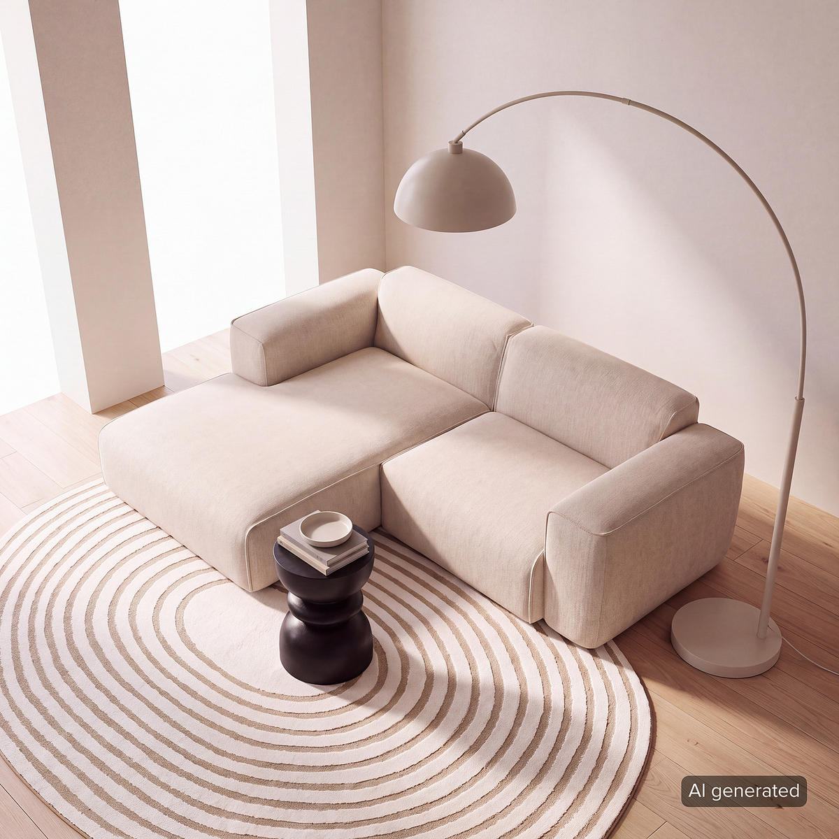 ECKSOFA mit XL-Longchair - Beige/Schwarz, Kunststoff/Textil (260/171cm) - home24