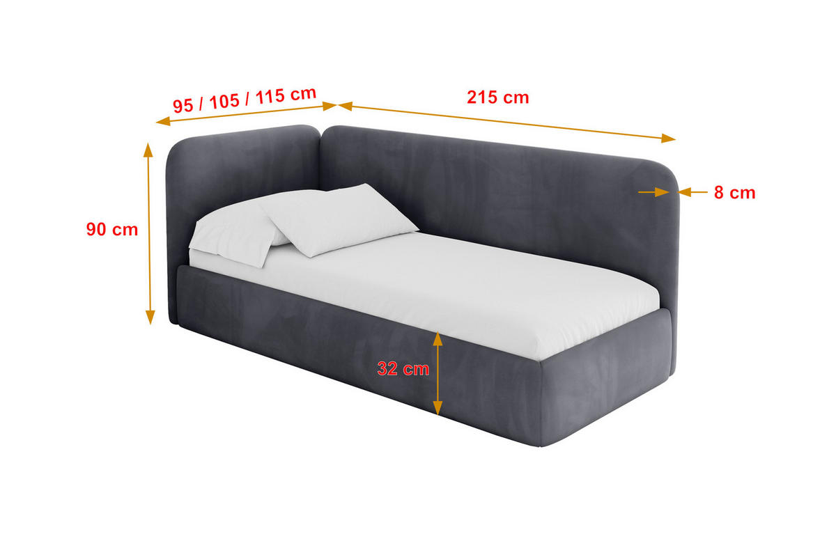 EINZELLBETT Jugendbett mit Bettkasten und Matratze H3/H4, Rechts - ELSY 80x200 Dunkelgrau - Titanfarben, Holzwerkstoff/Textil (80/200cm) - ALTDECOR