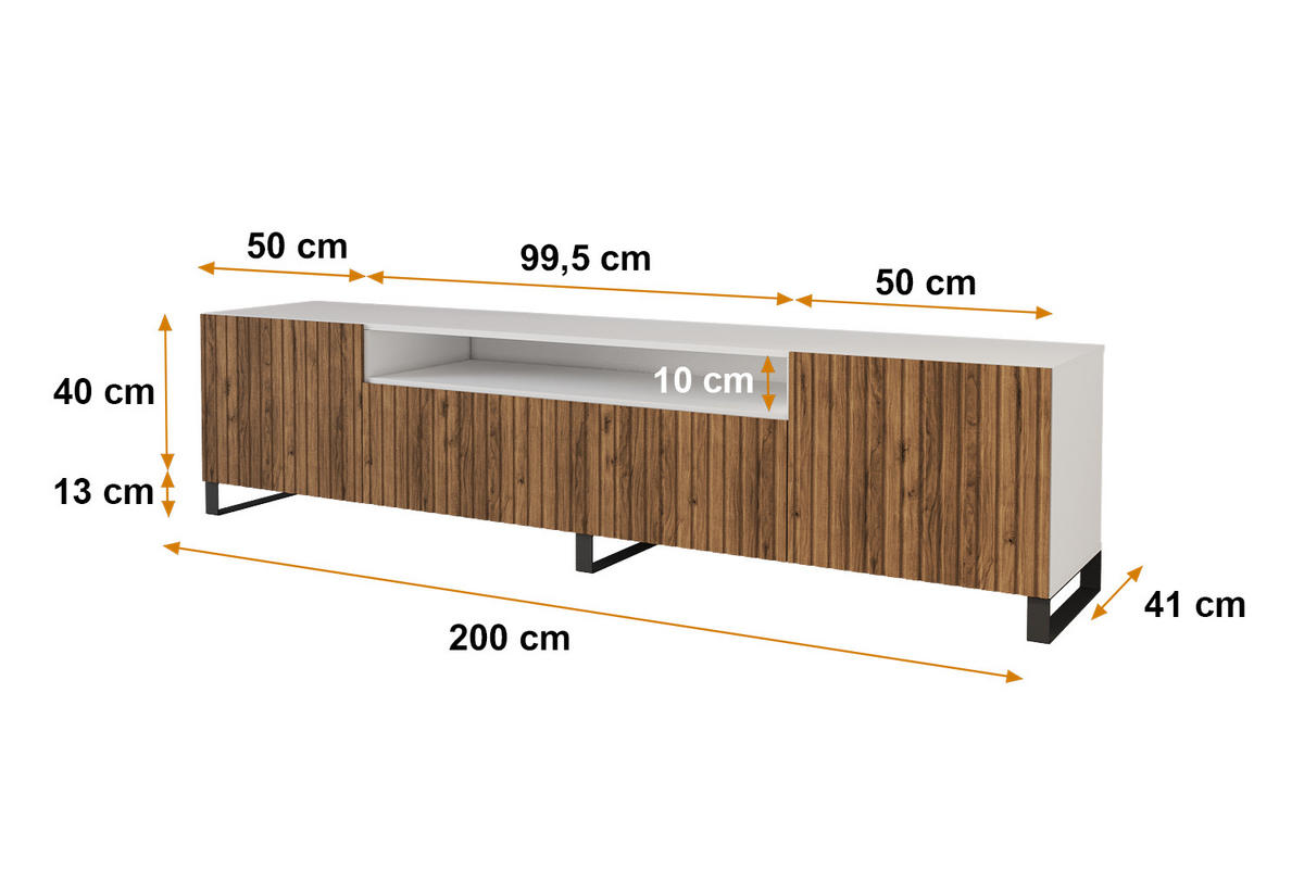 LOWBOARD KITO-S 200x53x41 cm - Weiß / Katania - Eiche Wotan/Schwarz, Holzwerkstoff (200/53/41cm) - ALTDECOR