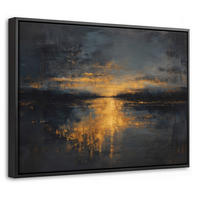 LEINWAND Bilder mit Rahmen - Goldene Reflexion auf dem Wasser - 40x30 - Anthrazit, Textil (40/30cm) - MuchoWow