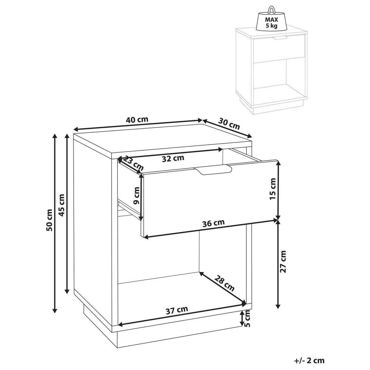 NACHTTISCH Weiß Summerville - Weiß, Holzwerkstoff (40/50/30cm) - Beliani