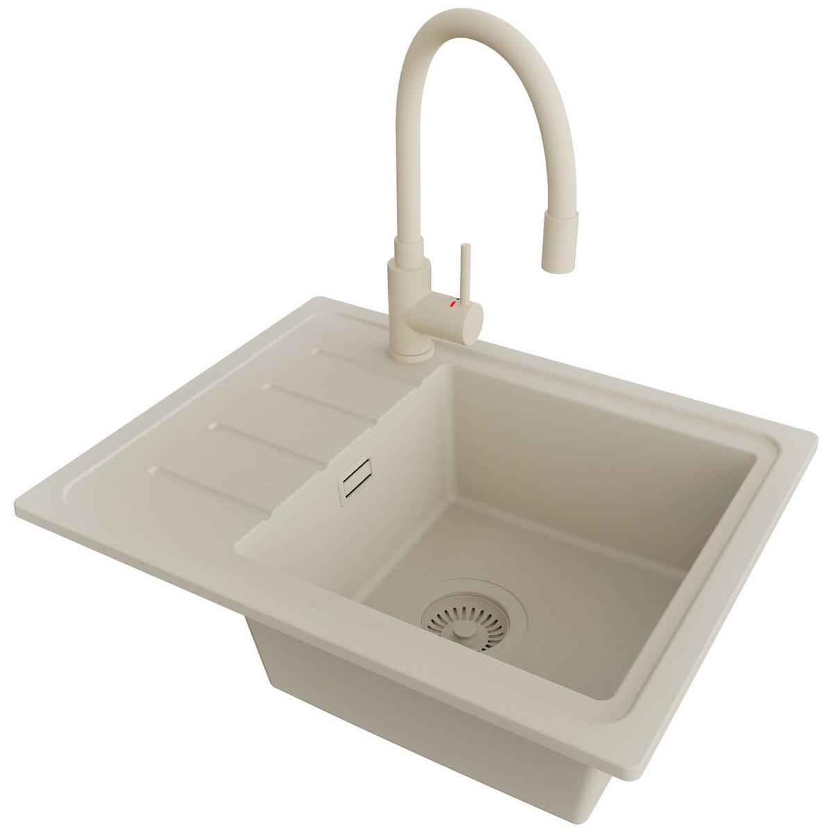 GRANITSPÜLE Kopenhagen Easy, 2-er set Beige 55/44 cm 1 Becken + Küchenarmatur 38/14 cm + Ablauf-Set ab 45er Unterschrank - Beige, Kunststoff (55/17/44cm) - Primagran