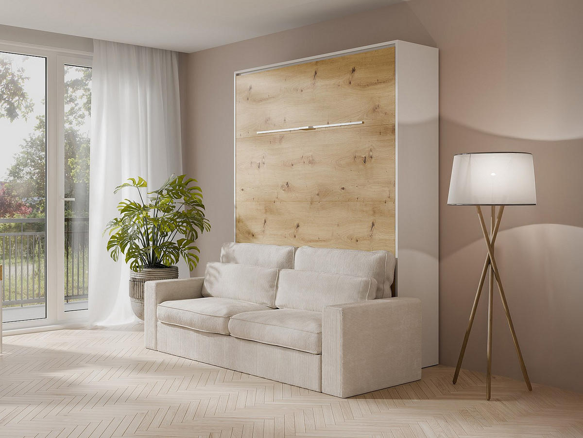SCHRANKBETT - 2 Personen - holz - naturfarben hell, weiß Rapili - Naturfarben/Weiß, Holz (140/200cm) - Vente-Unique