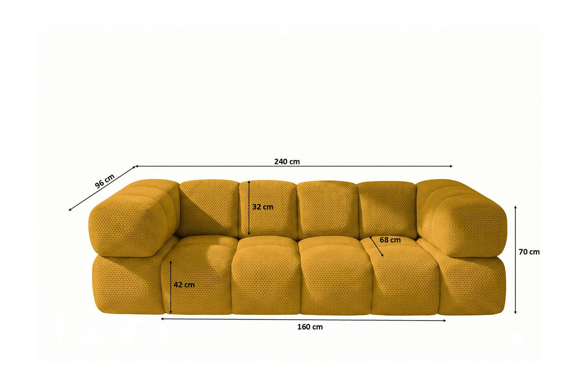 SOFA 3-SITZER, Strukturierter Premiumstoff Sonic, Senffarbe, Averro - Gelb, Holz (240/70/96cm) - Kaiser Möbel