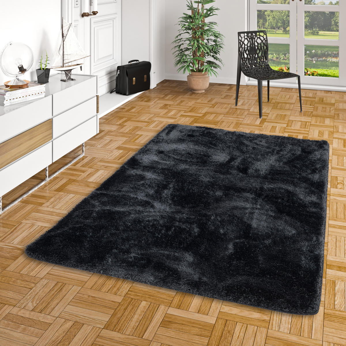 HOCHFLOR SHAGGY TEPPICH LUXUS FEELING MIX - Anthrazit, Textil (100/400cm) - Snapstyle