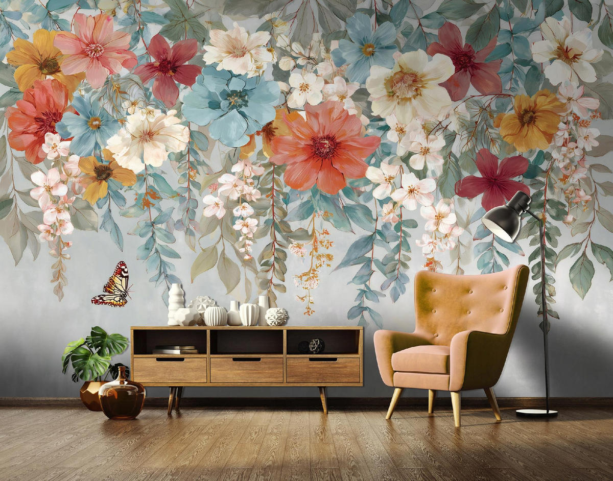 FOTOTAPETE Blumen Hängend Grau 400x280 cm - Multicolor, Papier (400/280cm) - Wallarena