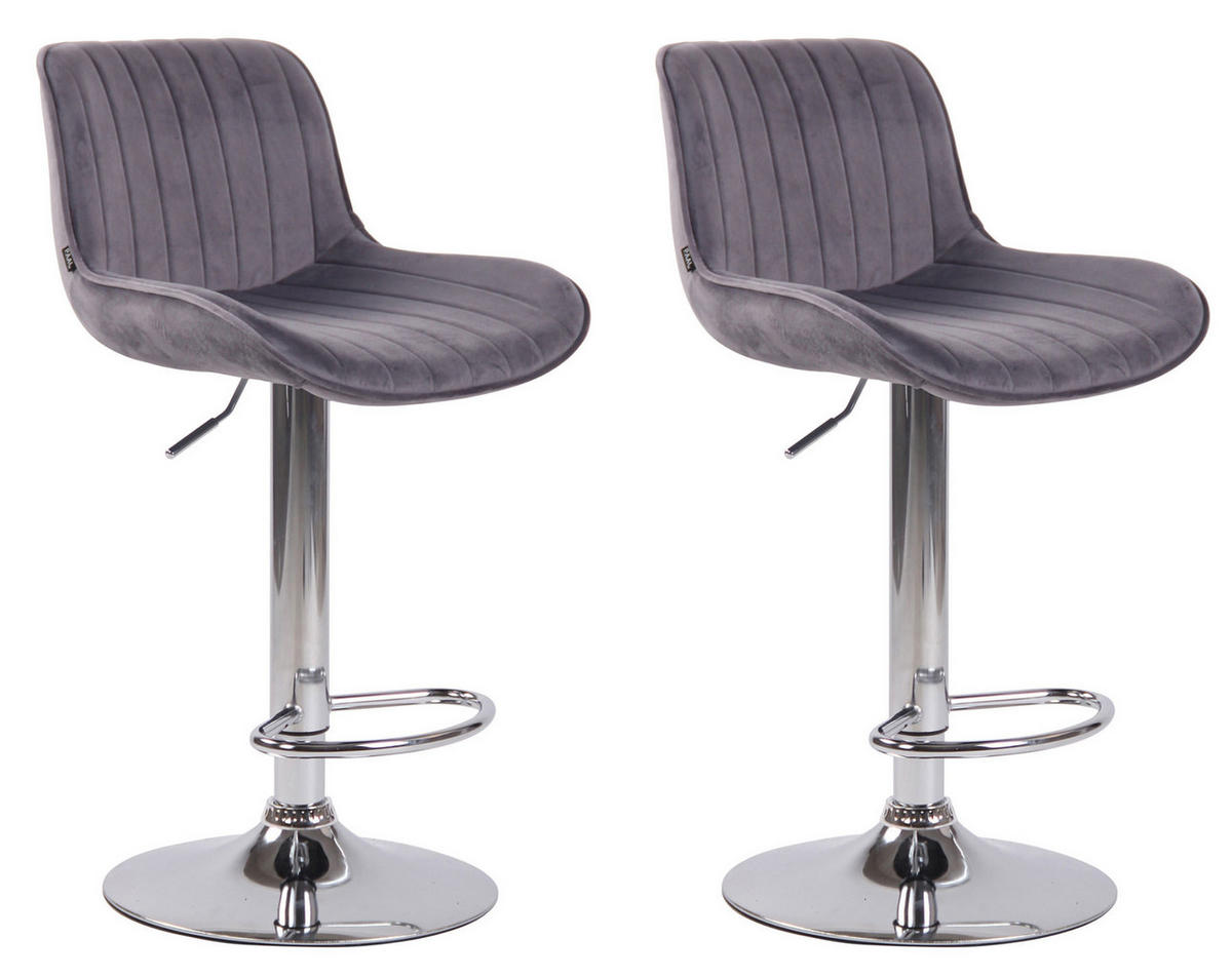 BARHOCKER 2er Set Samt dunkelgrau - Chromfarben/Dunkelgrau, Textil/Metall (50/86/50cm) - CLP