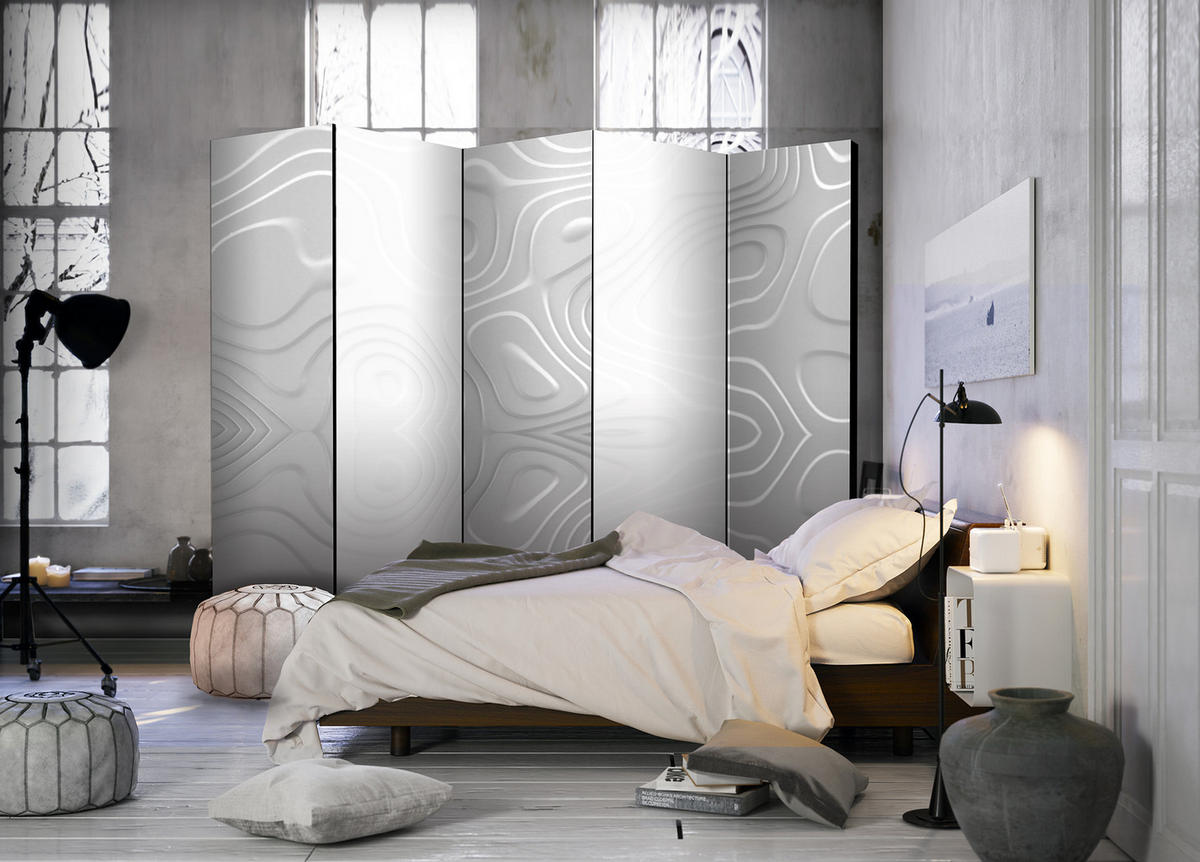 PARAVÁN Akustický 5-Dielny 225x172 cm Biele Vlny - biela, drevo/textil (225/172/3cm) - Muralo