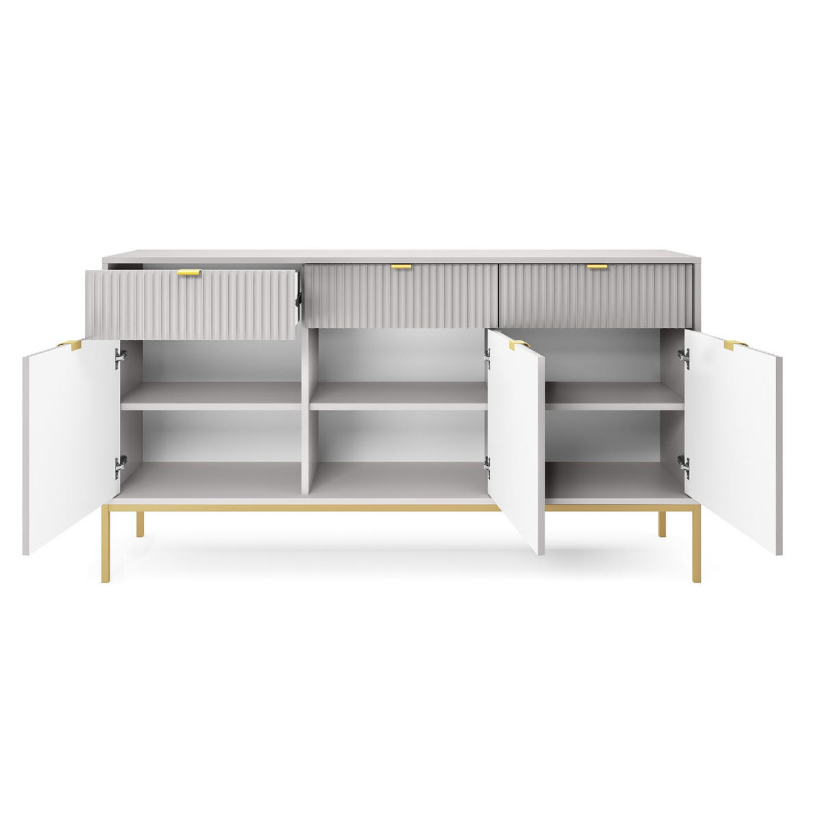 KOMMODE Nova Grau, Golden Beine, Dreitürig - Goldfarben/Grau, Holzwerkstoff/Metall (154/83/39cm) - Bettso