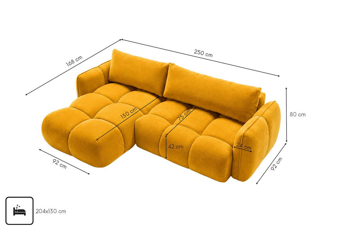 ECKSOFA L-Form Mit Schlaffunktion, Veloursstoff Bluvel, Golden, Links, BELVEDER L - Goldfarben, Holz (250/168cm) - Kaiser Möbel