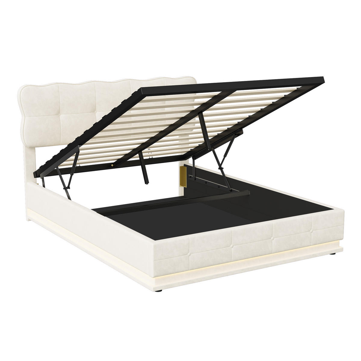 POLSTERBETT 140/190 cm mit LED-Beleuchtung - Beige, Holz/Metall (140/190cm) - Joyfair