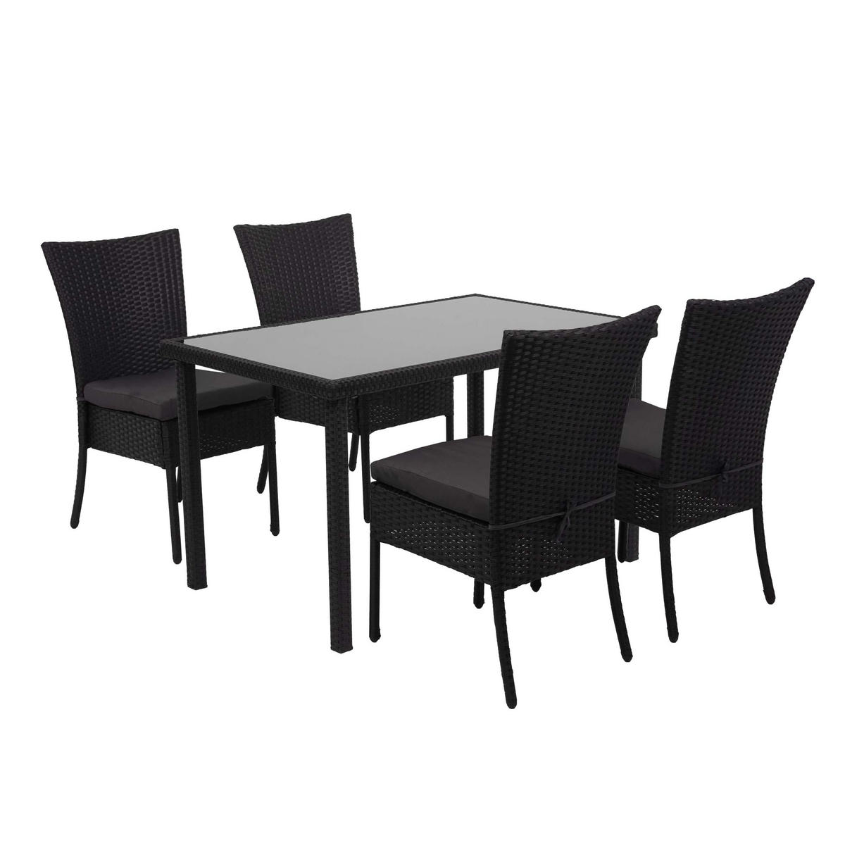 POLY-RATTAN GARNITUR Schwarz, Anthrazit 5-teilig-Set - Anthrazit/Schwarz, Kunststoff - MCW