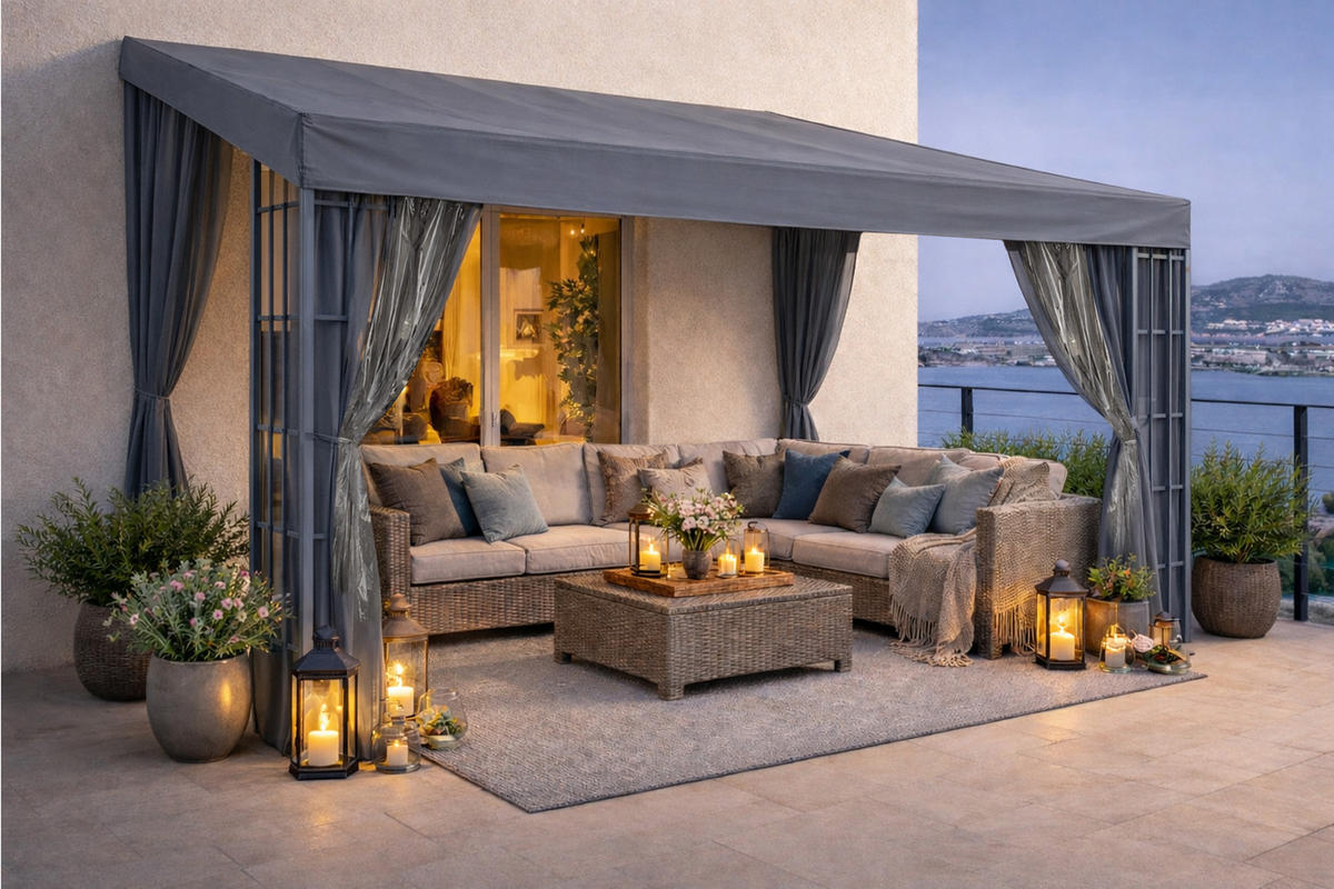 3 Seitenteile Anbaupergola Alu Optik 3x4m Anthrazit - Anthrazit, Textil (400/300cm) - QUICK STAR