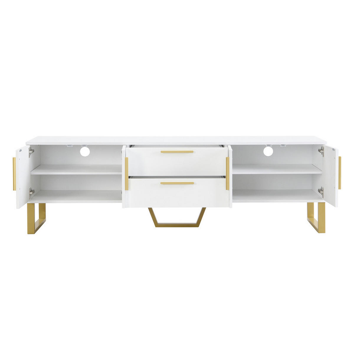 TV-SCHRANK Hochglanz Weiß goldene Griffe & Füße gravierte Textur - Weiß, Holz (45/22/71cm) - FLIEKS