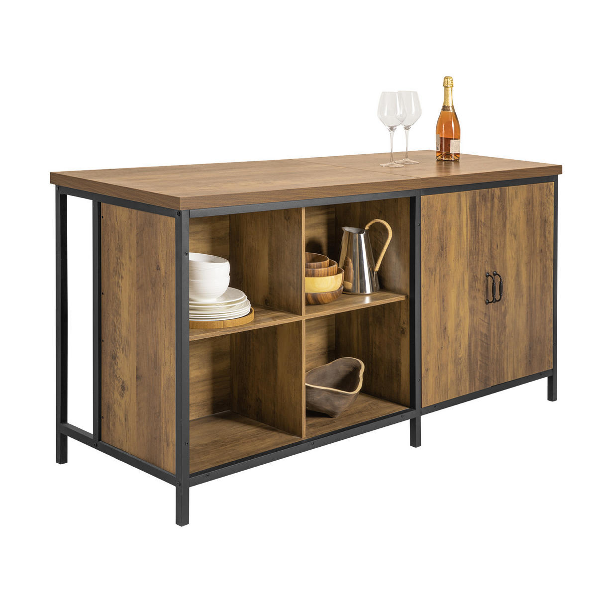 KÜCHENINSEL im Industrie-Design 170x89x60cm - Schwarz/Braun, Holzwerkstoff/Metall (170/89/60cm) - SoBuy