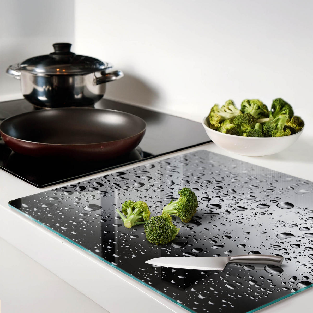 GLASPLATTE 60x52 cm Wassertropfen - Grau, Glas (60/0.4/52cm) - TULUP