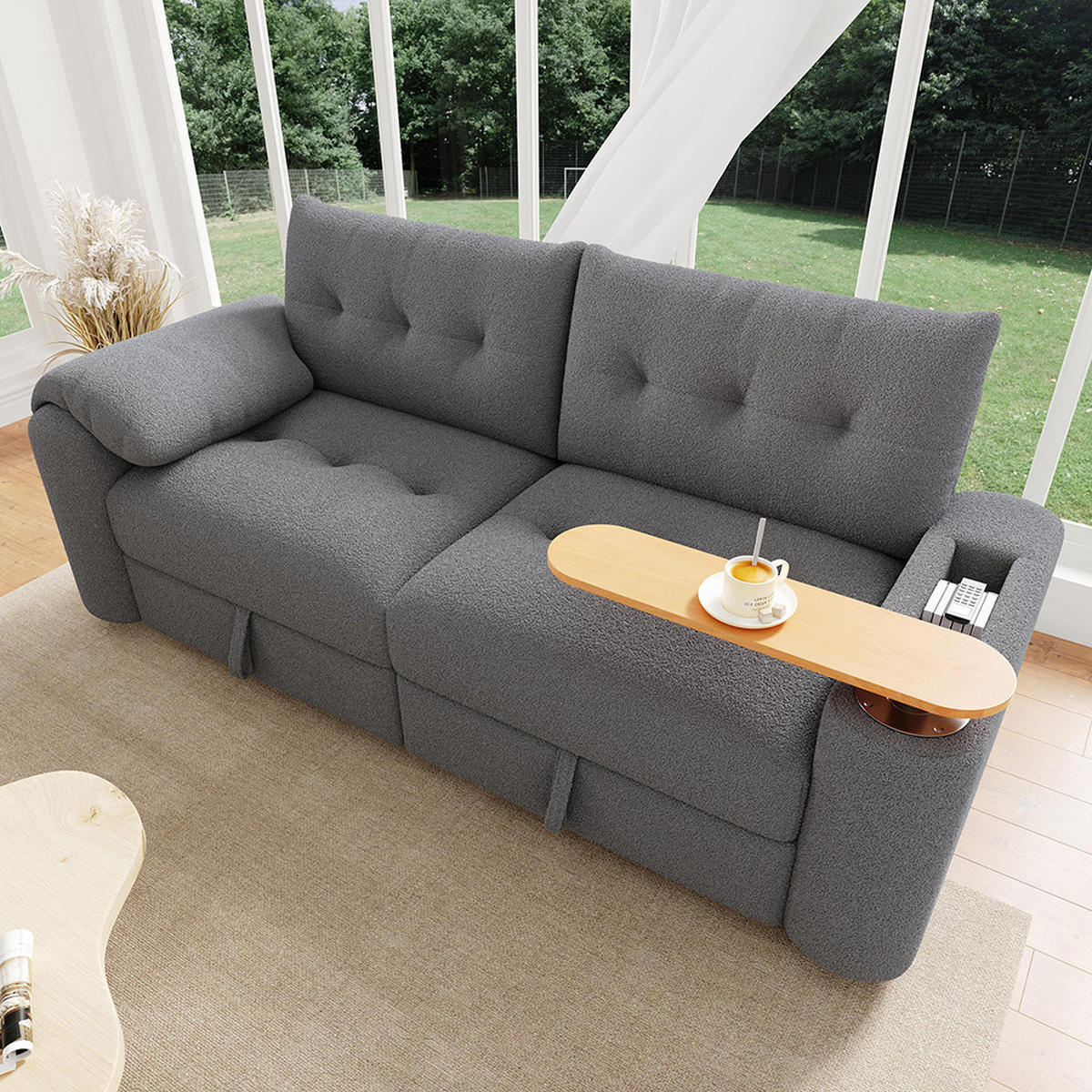 3-SITZER-SOFA mit Stauraum in Grau - Grau, Textil (80/87/207.5cm) - KOMHTOM