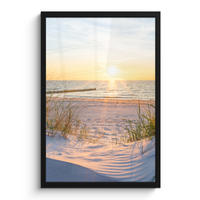 GERAHMTES BILD Strand - Sonne - Düne - Gras - Sand - Horizont 40x60 cm - Hellblau, Papier (40/60cm) - MuchoWow