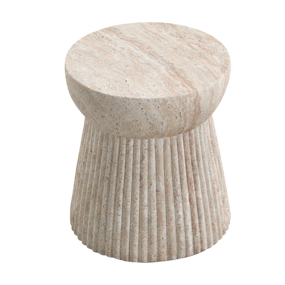 BEISTELLTISCH in Travertinoptik mit modernem Stil - Beige, Naturmaterialien (38/38/43cm) - KOMHTOM