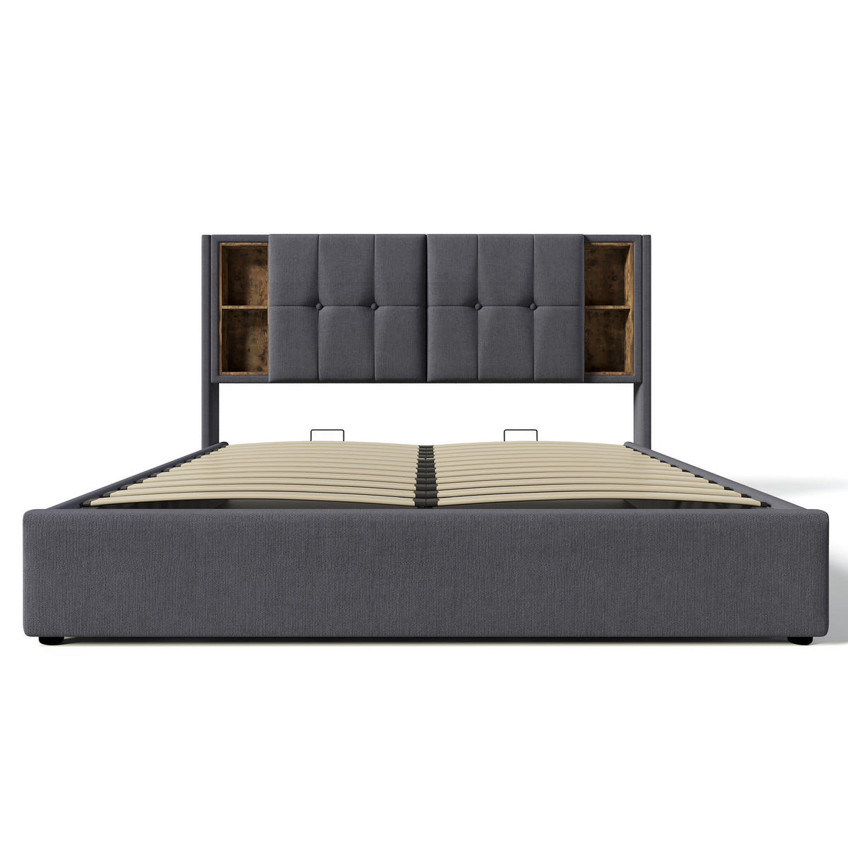 POLSTERBETT 180/200 cm Grau mit Kabellosem Laden und USB-Anschlüssen - Grau, Textil (180/200cm) - OKWISH