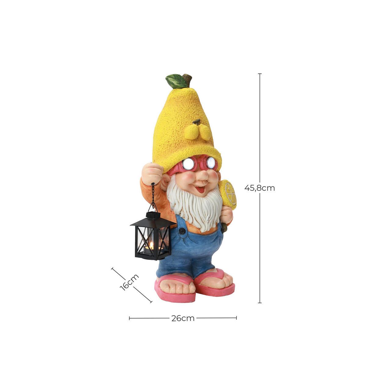 GARTENFIGUR Zwerg mit Laterne, 26x16x45,8 cm, leuchtende Augen - Multicolor, Naturmaterialien (23.5/46/16.5cm) - Hometopia