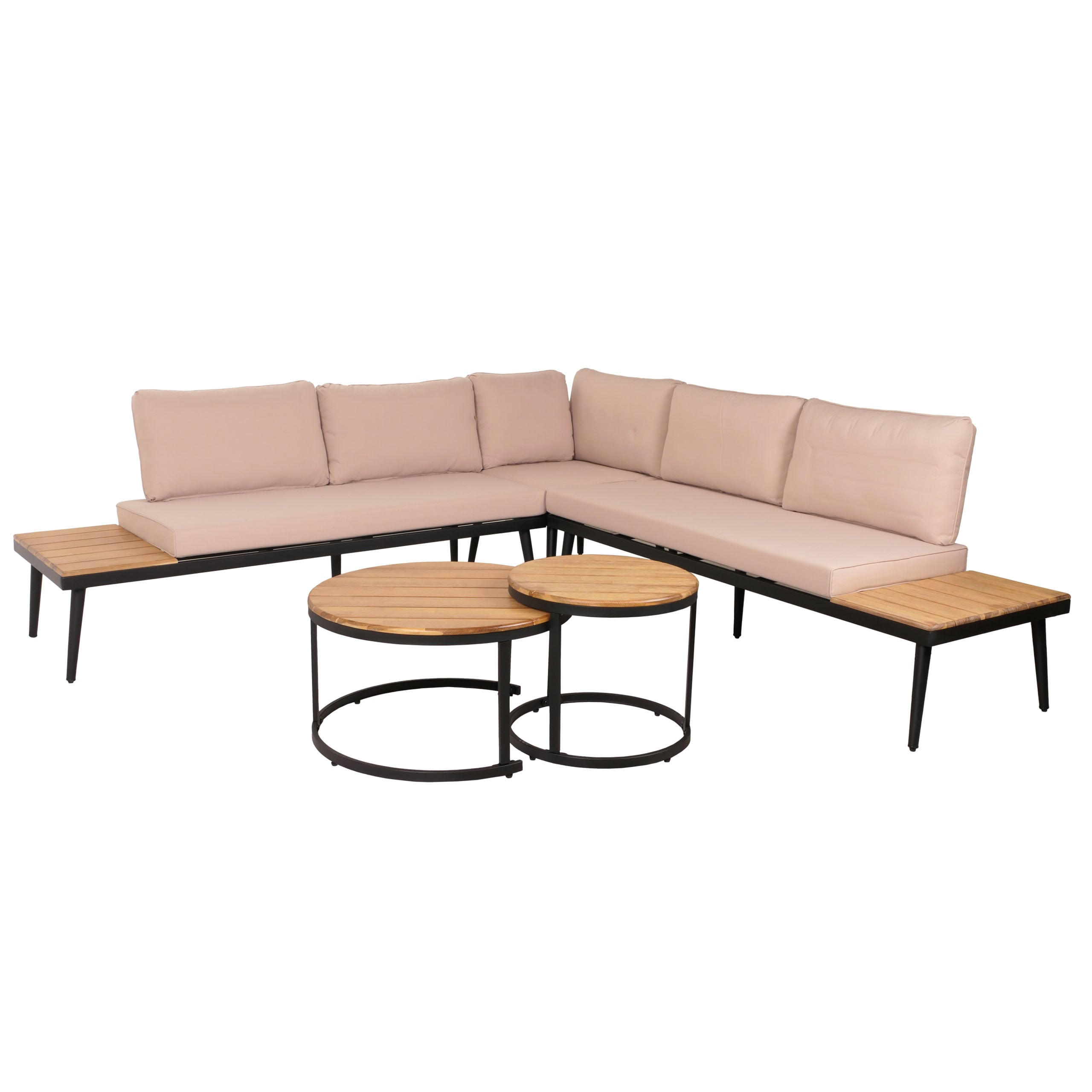 LOUNGE-SET Gartengarnitur Hellbraun Kissen Beige - Braun, Metall - PROREGAL