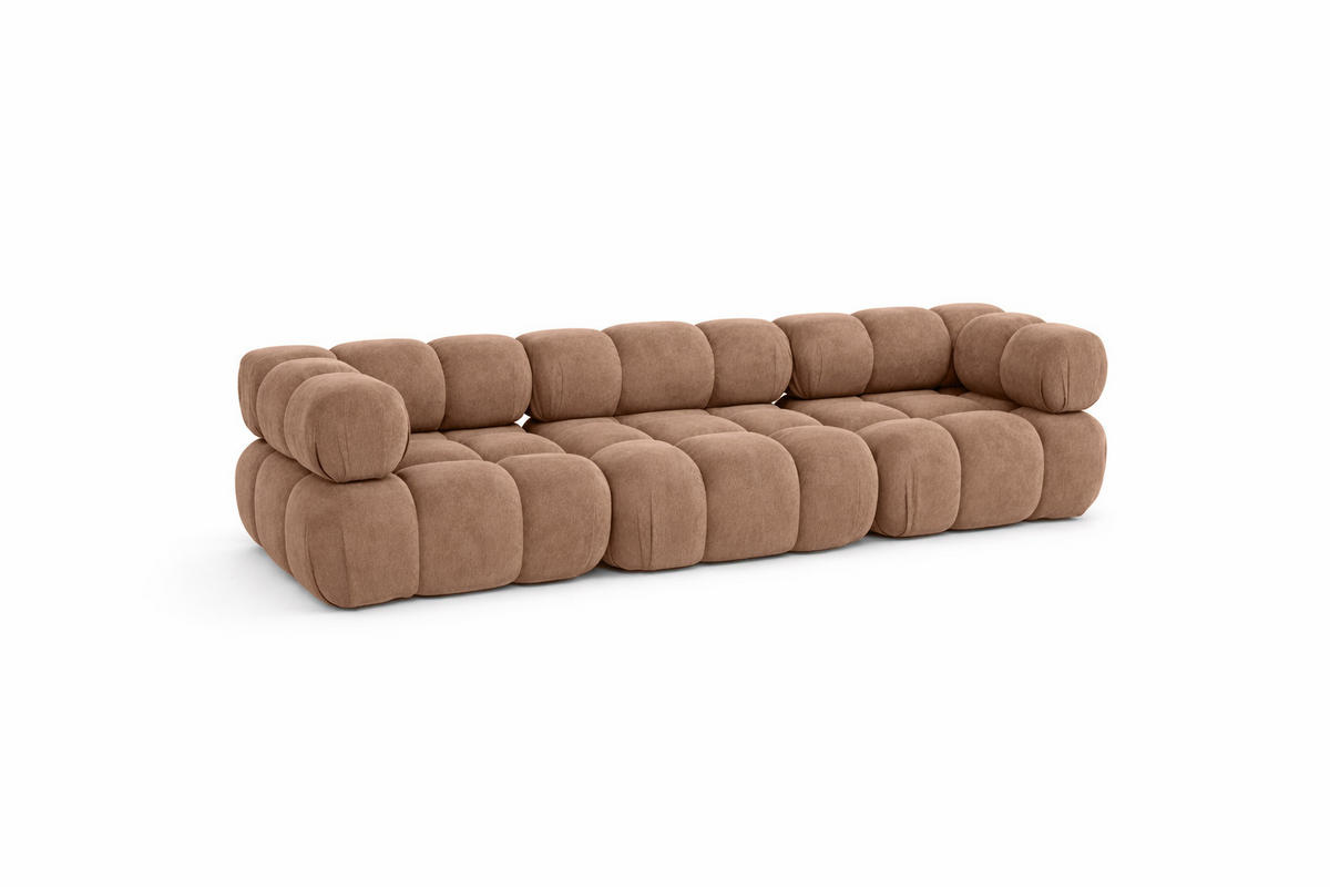 COUCH, 3-Sitzer Modular, Veloursstoff Salvador, Dunkelbeige, Selia - Beige, Holz (285/70/95cm) - Kaiser Möbel
