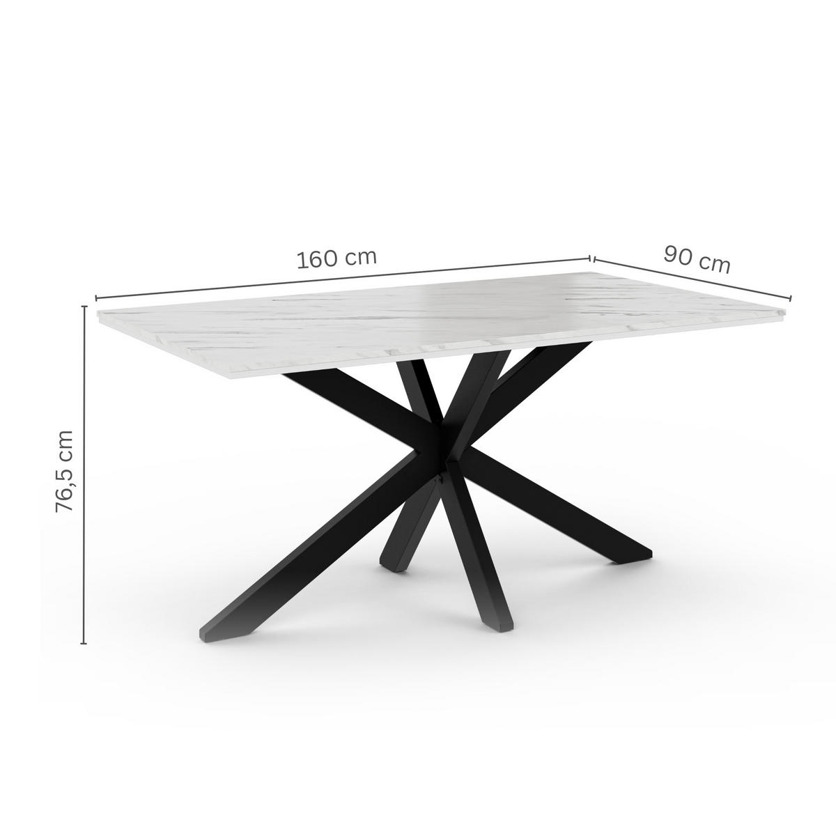 ESSTISCH Weiß Marmoroptik 160x90 cm - Schwarz/Weiß, Holzwerkstoff (160/90/76.5cm) - PROSPERO