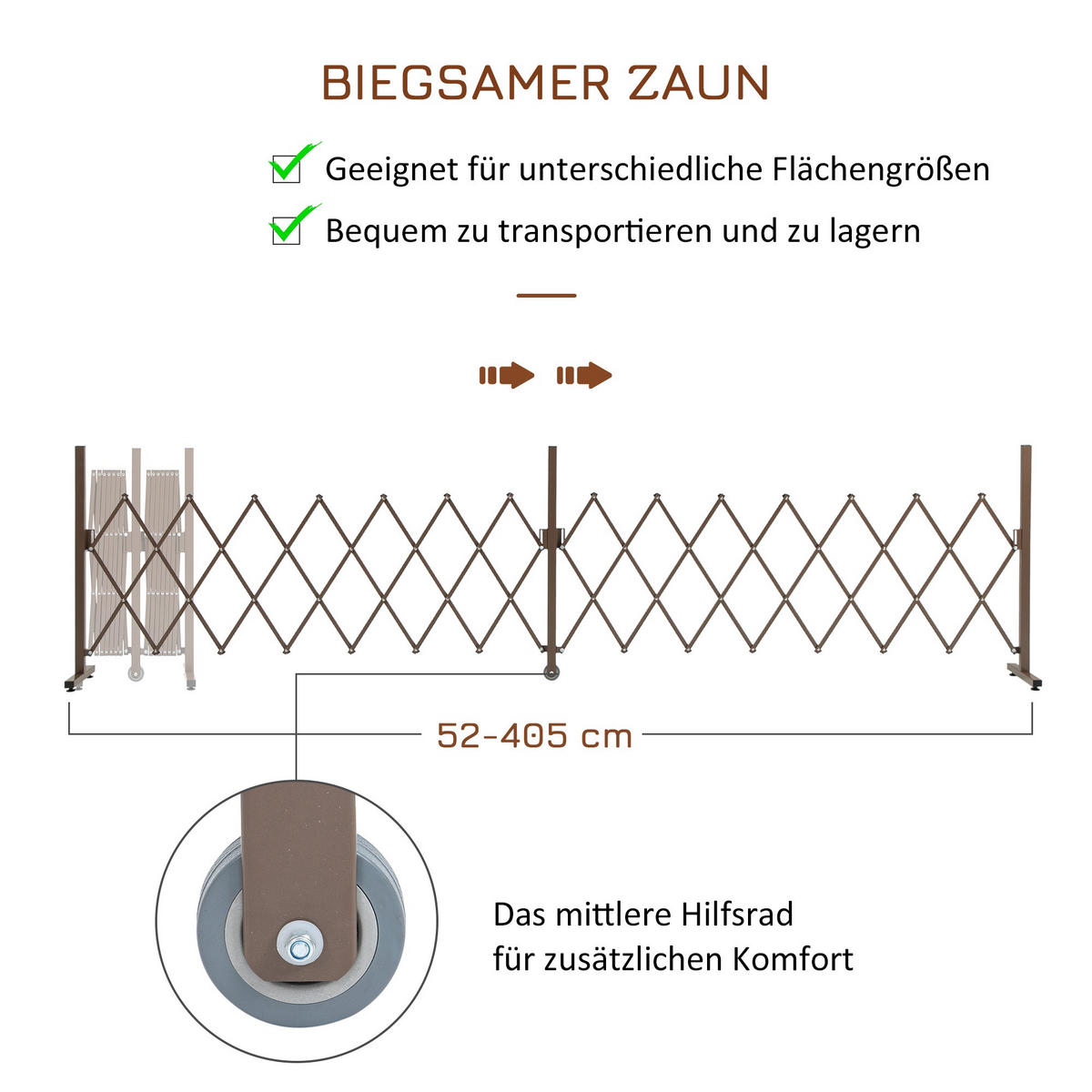 GARTENZAUN, Aluminium, Eisen, Dunkelbraun, 103,5H x 52-405L cm - Dunkelbraun, Metall (31/103cm) - Outsunny