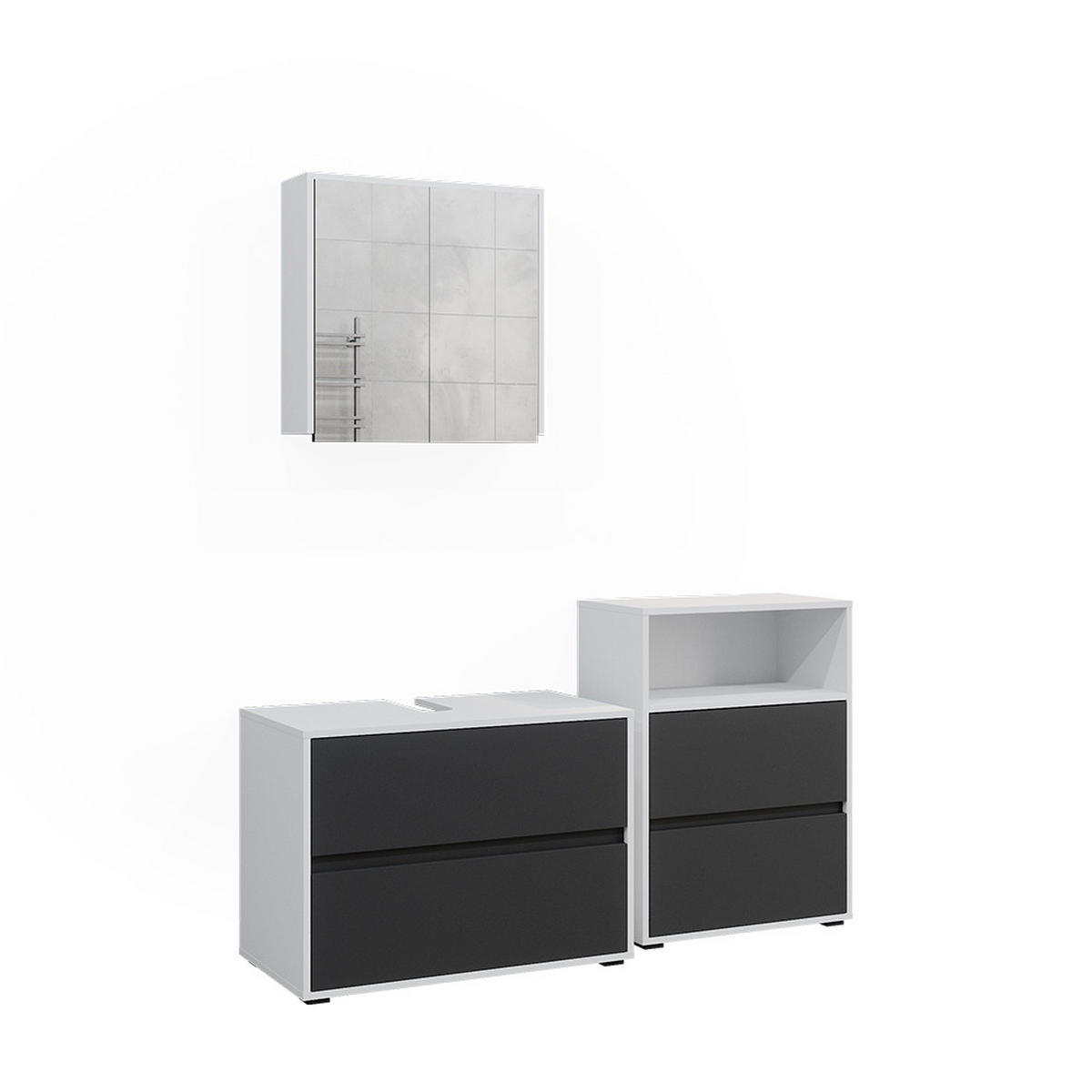 BADEZIMMER-SET Maltin Weiß/Anthrazit 3 Teile - Anthrazit/Weiß, Holzwerkstoff (80/58/40cm) - Vicco