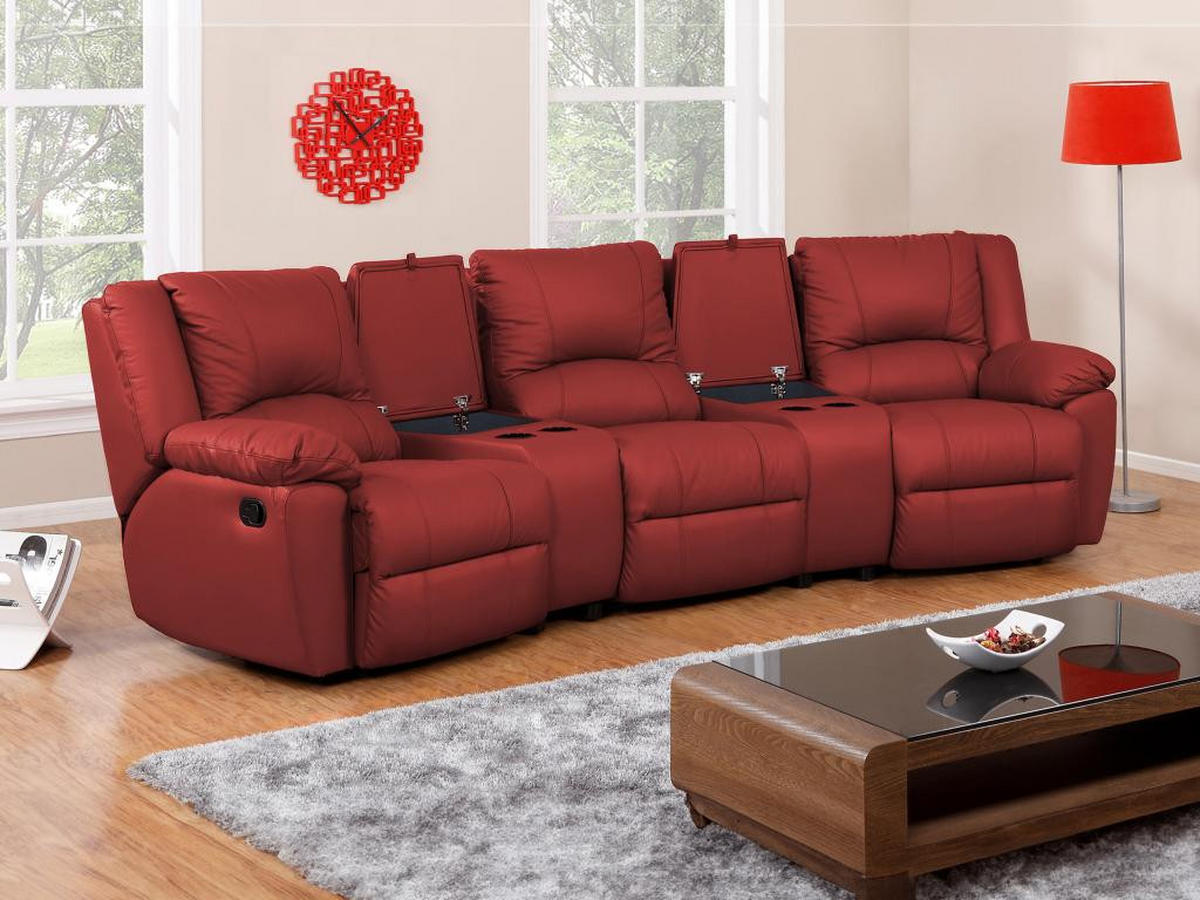 RELAXSOFA 3-Sitzer - Leder - Rot - AROMA - Rot, Leder (99/97/308cm) - Vente-Unique