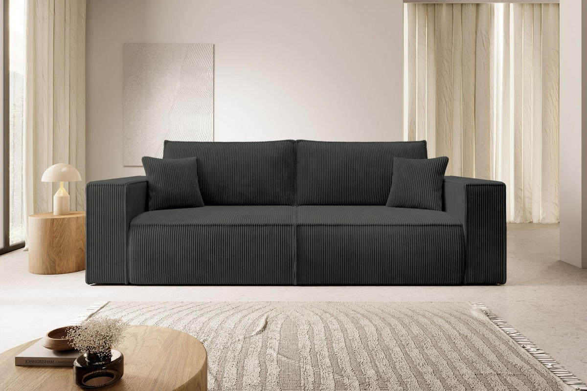 SOFA FARESE Dunkelgrau mit Cordbezug - Dunkelgrau, Textil/Metall (257/85/102cm) - Selsey