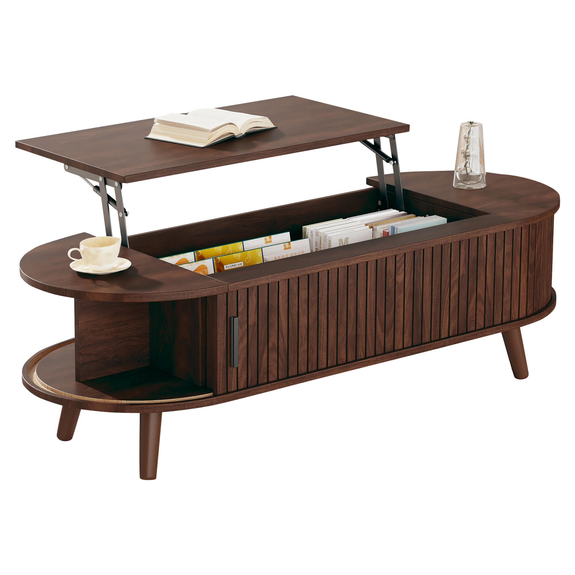 COUCHTISCH 120/50/39,5 cm in Nussbaum aus MDF mit Hubfunktion und Stauraum - Walnussfarben, Holz/Holzwerkstoff (50/120/53.5cm) - CHICFURN