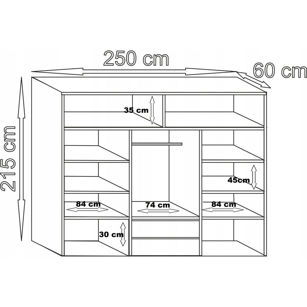 SCHWEBETÜRENSCHRANK MARTINA 250/215/60 cm 3-türig mit Spiegel Sonoma Eiche - Sonoma Eiche, Holzwerkstoff (250/215/60cm) - MASSENO